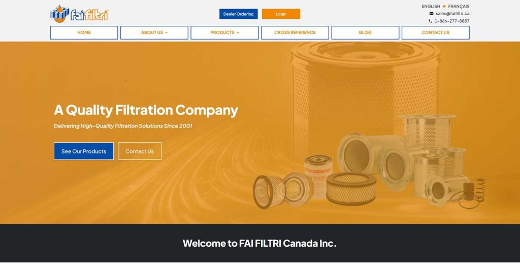 Fai Filtri Website Screenshot of Initial Launch of new website design for 2026.